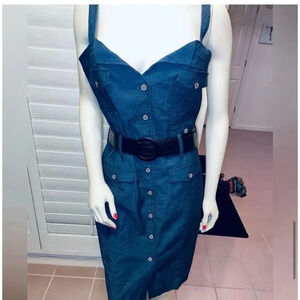 Arden B Women's Blue Sweetheart Neck Button Front Midi Shift Dress Size S